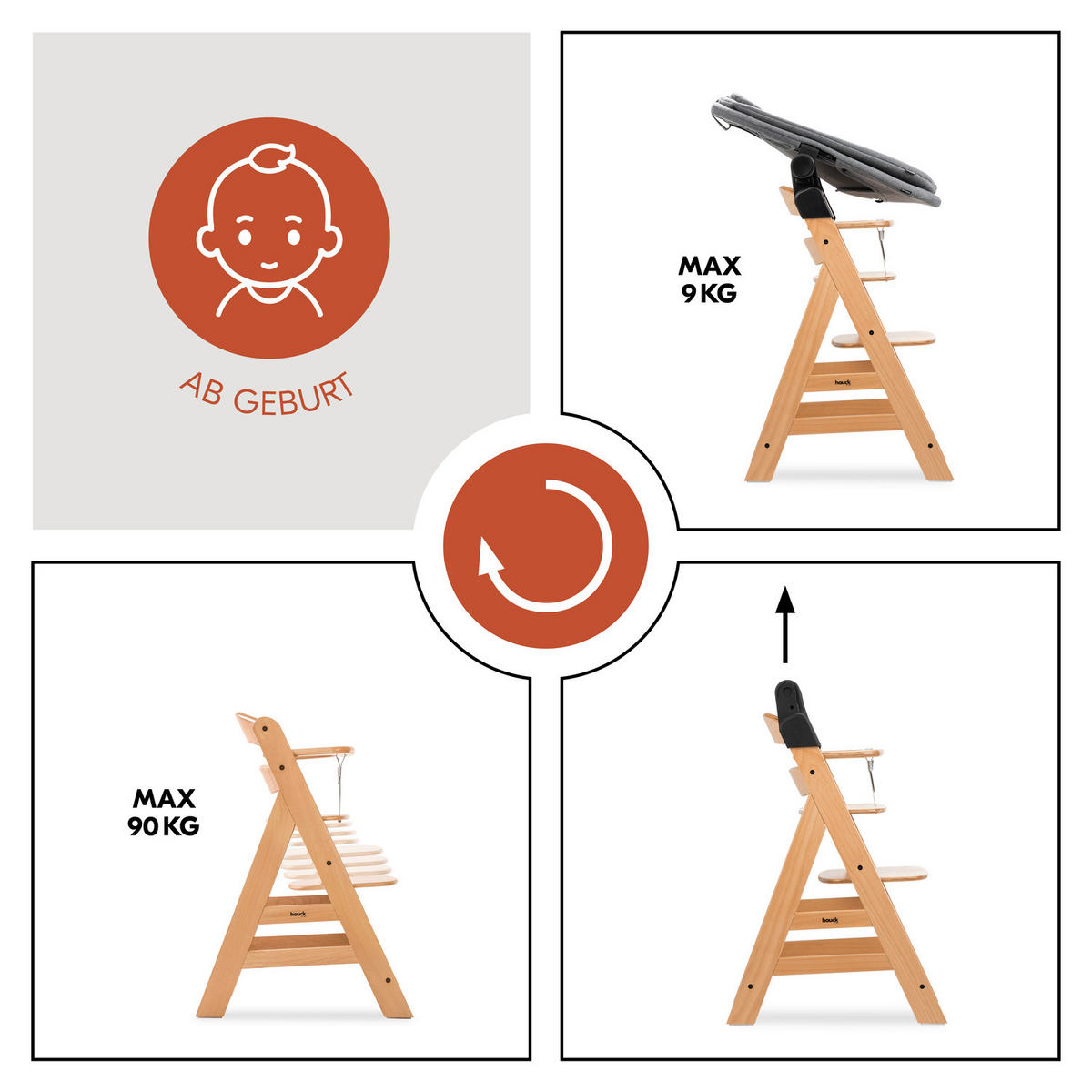 KOMBIHOCHSTUHL Alpha Newborn Set Pro  - Hellbraun/Hellgrau, Basics, Holz/Textil (50/103,5/67cm) - Hauck