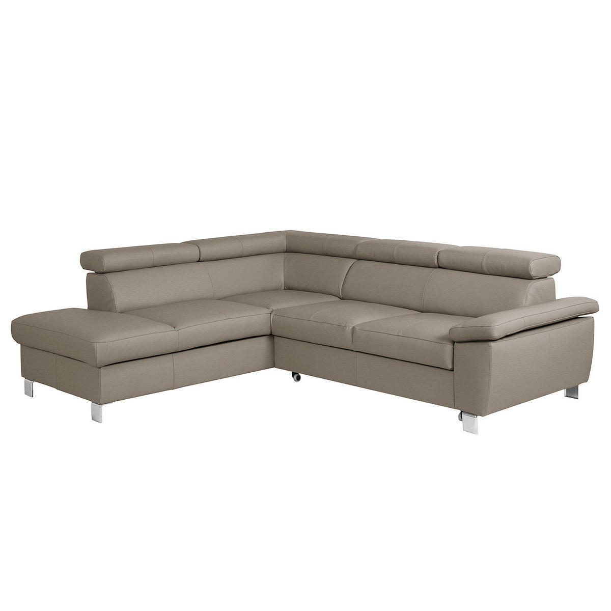 ECKSOFA Hellgrau Echtleder Lederlook  - Chromfarben/Hellgrau, Design, Leder/Textil (208/248cm) - Livetastic