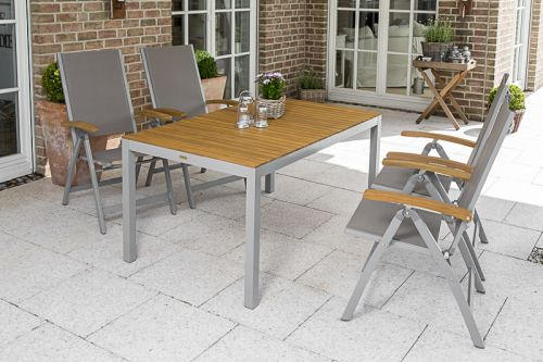 GARTENTISCHGRUPPE Akazie Hartholz Aluminium - Silberfarben/Grau, MODERN, Holz/Textil - Gardenson