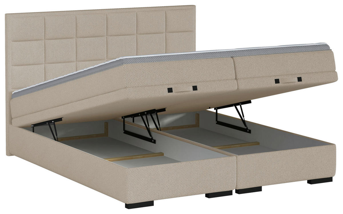 BOXSPRINGBETT 180/200 cm  in Taupe  - Taupe/Schwarz, KONVENTIONELL, Kunststoff/Textil (180/200cm) - home24