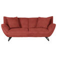 3-SITZER-SOFA in Samt Hellrot  - Hellrot/Schwarz, Design, Textil/Metall (203/90/95cm) - Carryhome