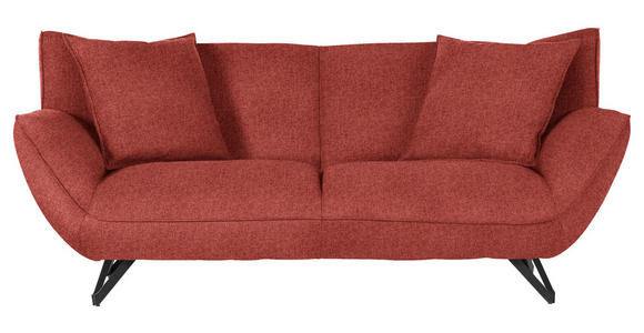 3-SITZER-SOFA in Samt Hellrot  - Hellrot/Schwarz, Design, Textil/Metall (203/90/95cm) - Carryhome