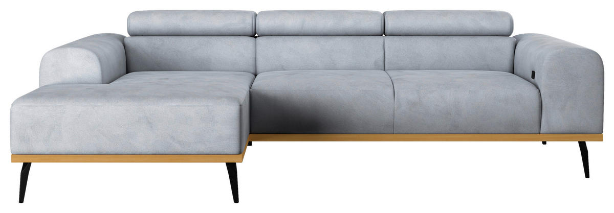 ECKSOFA Hellgrau Mikrofaser  - Hellgrau/Schwarz, KONVENTIONELL, Textil/Metall (157/244cm) - Cotta