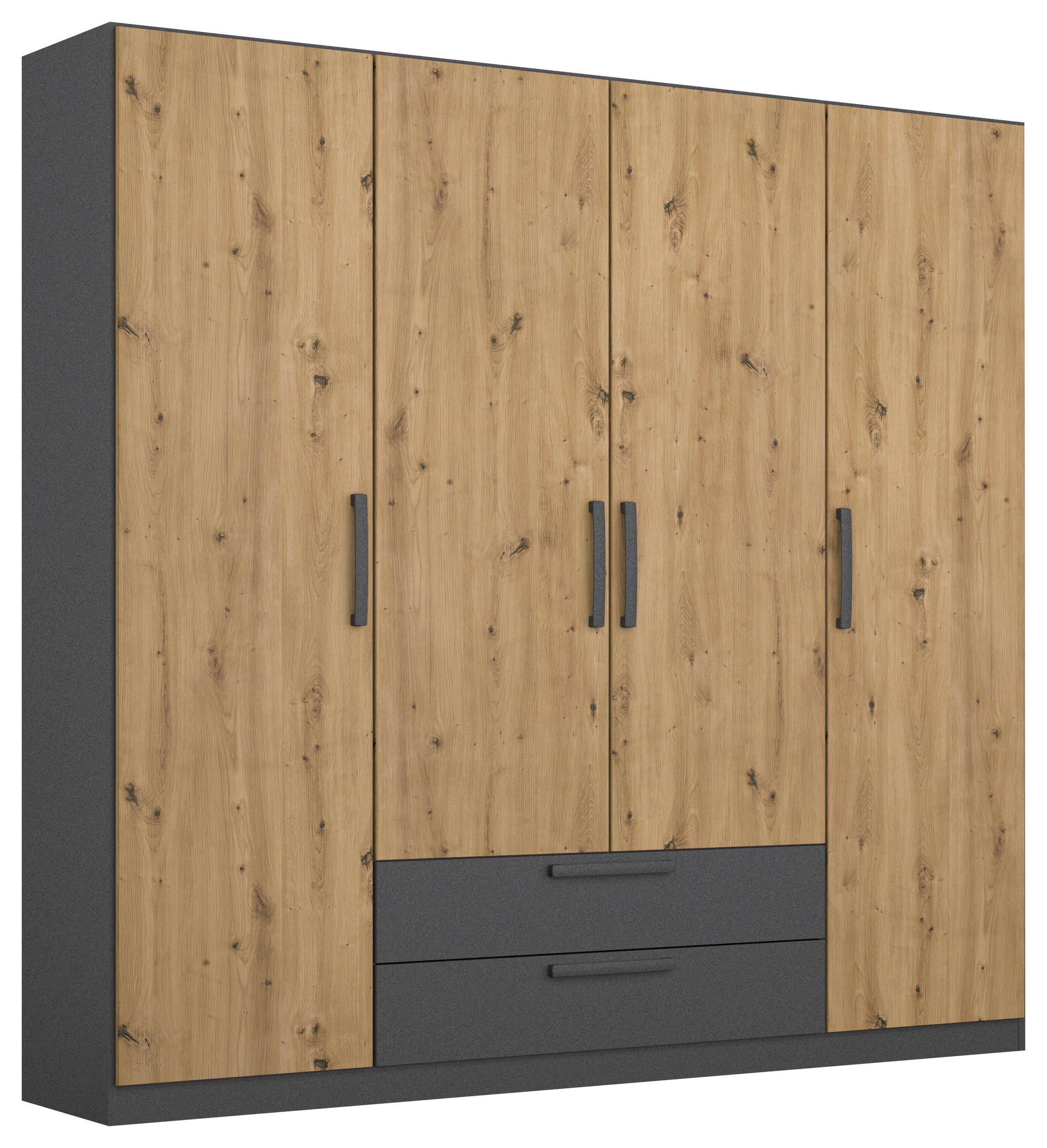 Rauch Möbel Drehtürenschrank Grau, Eiche Artisan 181x197x54 cm