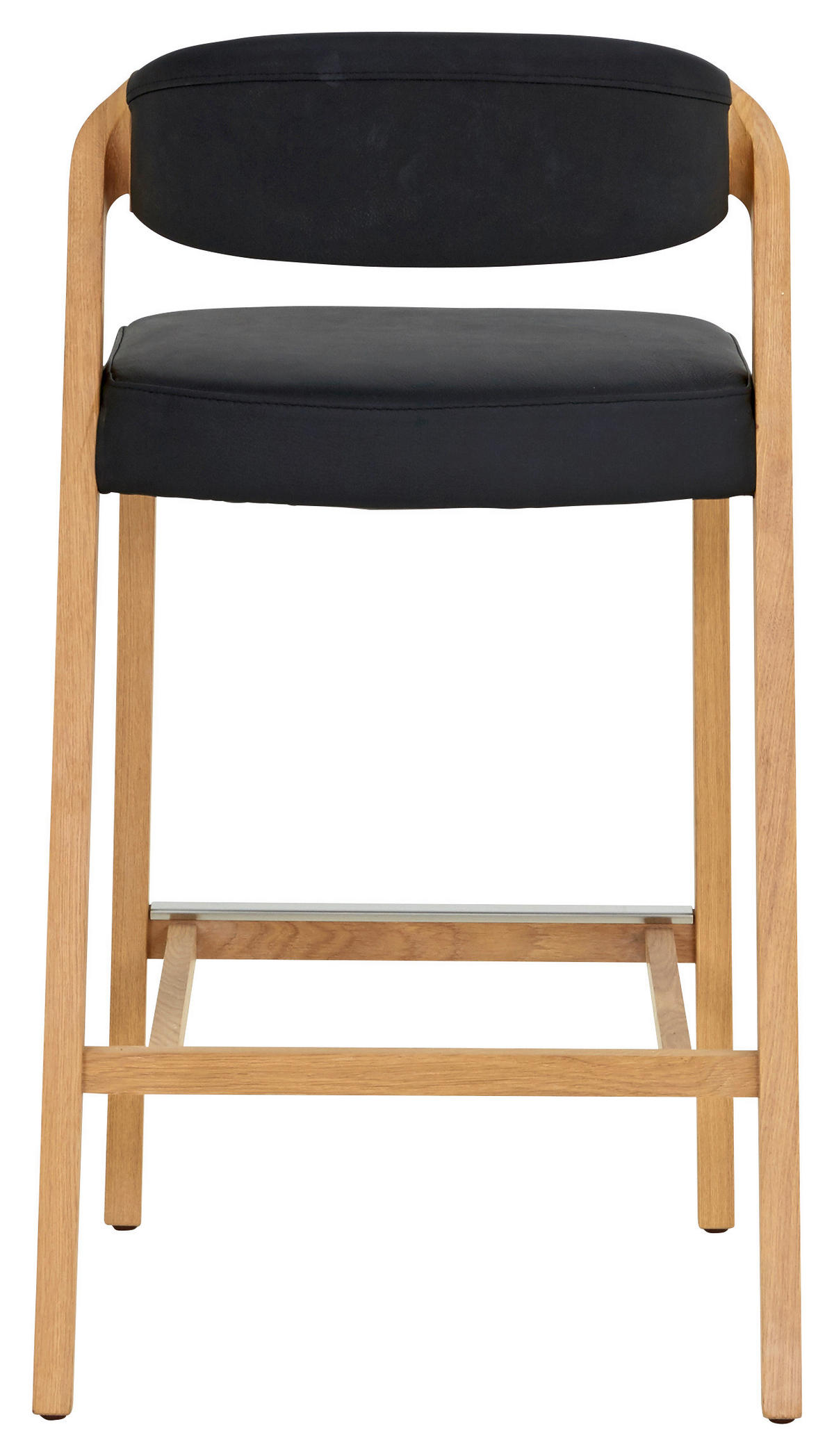 BARHOCKER in Holz, Leder Schwarz, Wildeiche  - Wildeiche/Schwarz, Natur, Leder/Holz (51/93/49cm) - Voglauer
