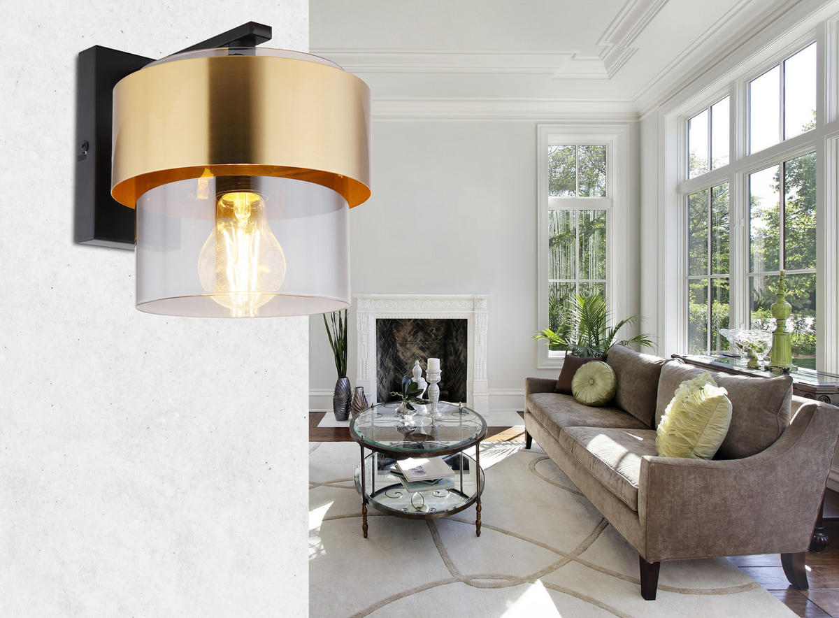 WANDLEUCHTE 18/23,5/21 cm   - Klar/Messingfarben, Design, Glas/Metall (18/23,5/21cm) - Globo