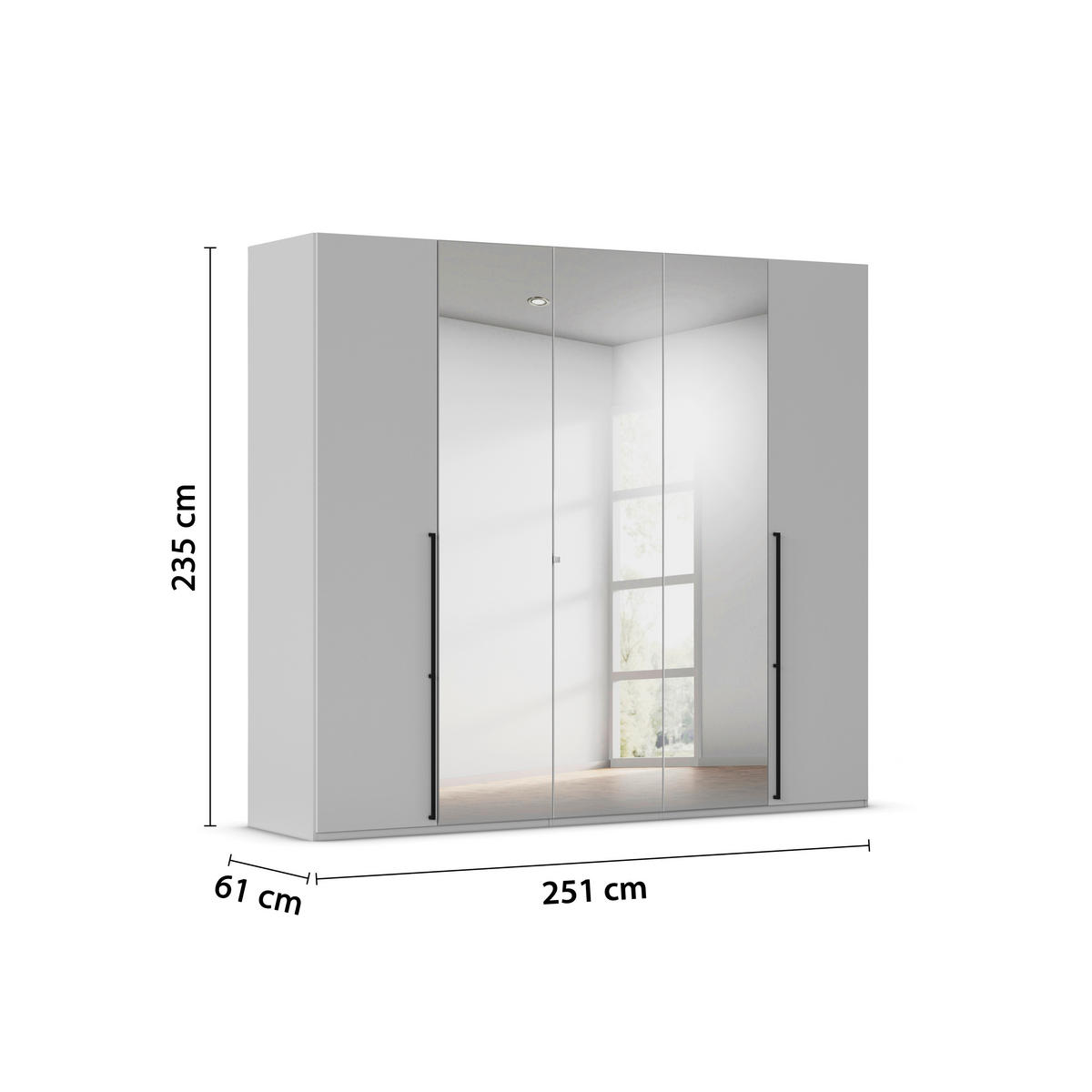 DREHTÜRENSCHRANK 251/235/61 cm,  in Graphitfarben, 5-türig  - Chromfarben/Schwarz, Basics, Glas/Holzwerkstoff (251/235/61cm) - Novel