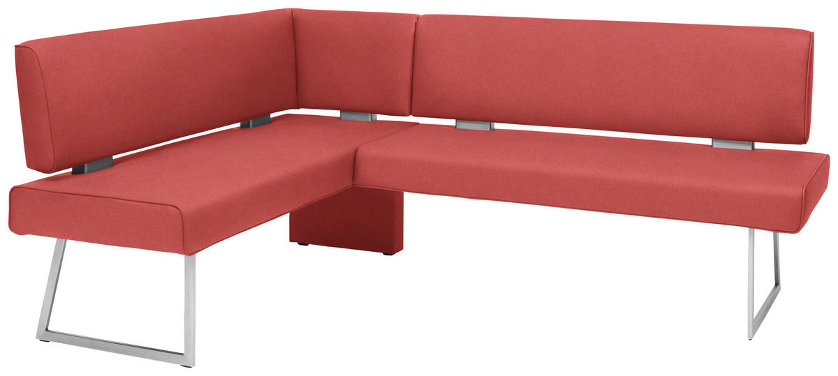 ECKBANK 160/185 cm  in Rot, Edelstahlfarben  - Edelstahlfarben/Rot, Design, Textil/Metall (160/185cm) - Dieter Knoll