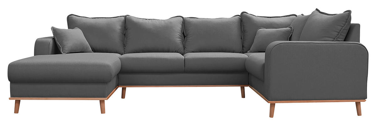 WOHNLANDSCHAFT Grau Textilgeflecht  - Wengefarben/Grau, Design, Holz/Textil (170/296/167cm) - Livetastic