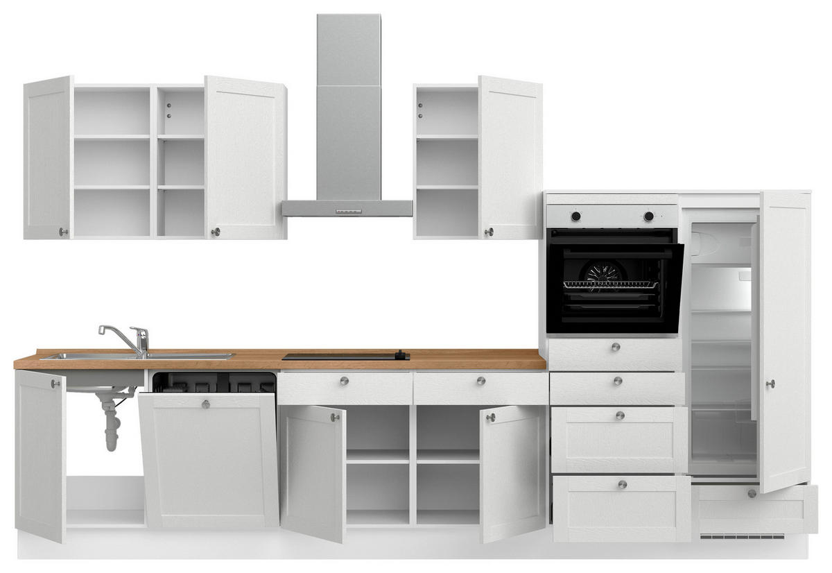 KÜCHENLEERBLOCK Frame 360 cm  in Weiß, Eichefarben  - Edelstahlfarben/Eichefarben, MODERN, Holzwerkstoff/Metall (360cm) - Nobilia