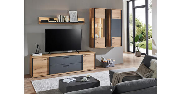 WOHNWAND  in Schwarz, Eichefarben, Dunkelgrau  314,6/208,5/50 cm  - Eichefarben/Dunkelgrau, KONVENTIONELL, Glas/Holzwerkstoff (314,6/208,5/50cm) - Xora