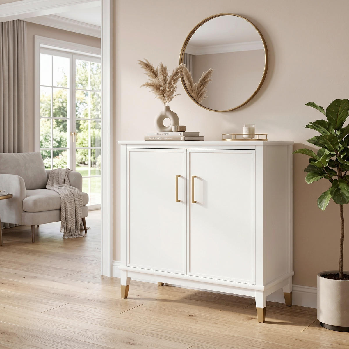 KOMMODE Westerleigh, 84/84/40 cm,  - Goldfarben/Weiß, Design, Holzwerkstoff/Metall (84/84/40cm) - MID.YOU
