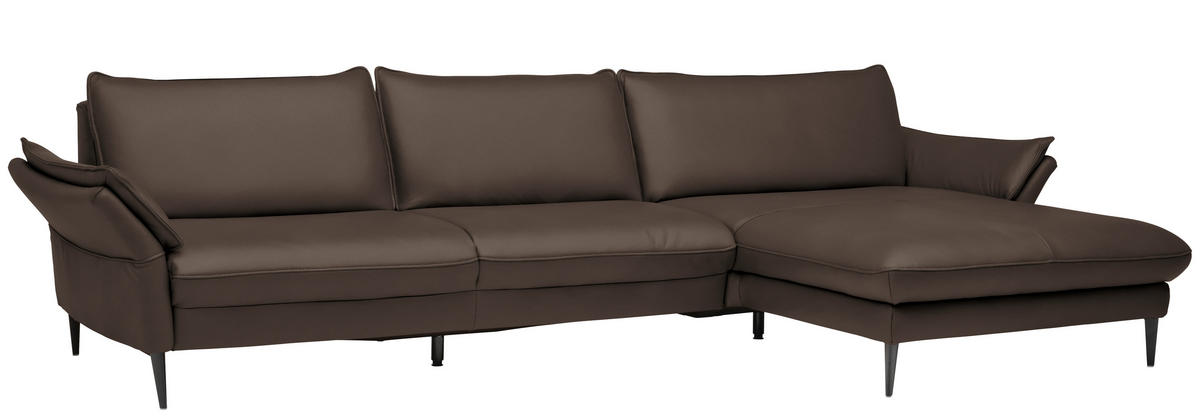 ECKSOFA in Echtleder Dunkelbraun  - Dunkelbraun/Schwarz, Design, Leder/Metall (334/172cm) - Valdera
