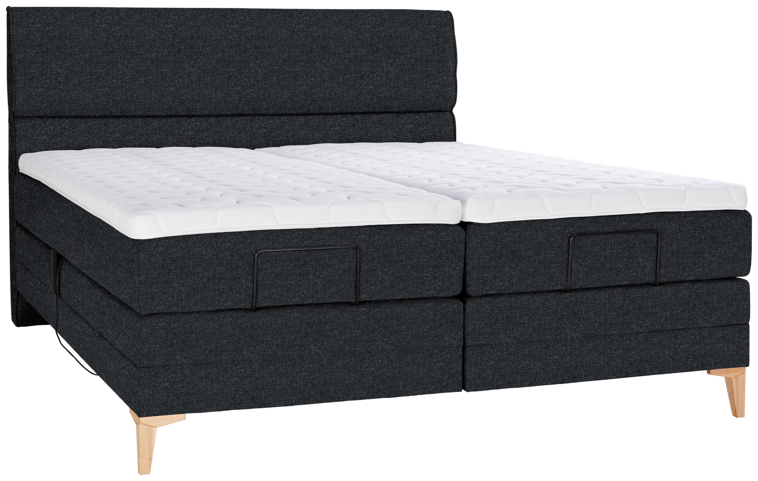 Thumbnail - Voleo Boxspringbett, Anthrazit, Textil, Eiche, massiv, H3, 7-Zonen, Höhe ca. 19 cm, 200x200 cm, Über- und Sondergrößen e...