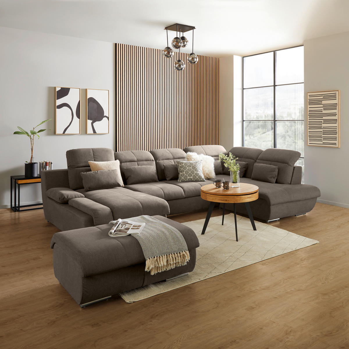 WOHNLANDSCHAFT in Mikrofaser Dunkelbraun  - Chromfarben/Dunkelgrau, Modern, Textil/Metall (184/345/228cm) - MID.YOU