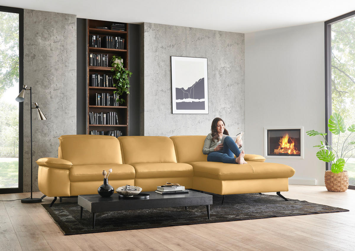 ECKSOFA  Echtleder Gelb  - Gelb/Schwarz, Design, Leder/Metall (307/169cm) - Beldomo Premium