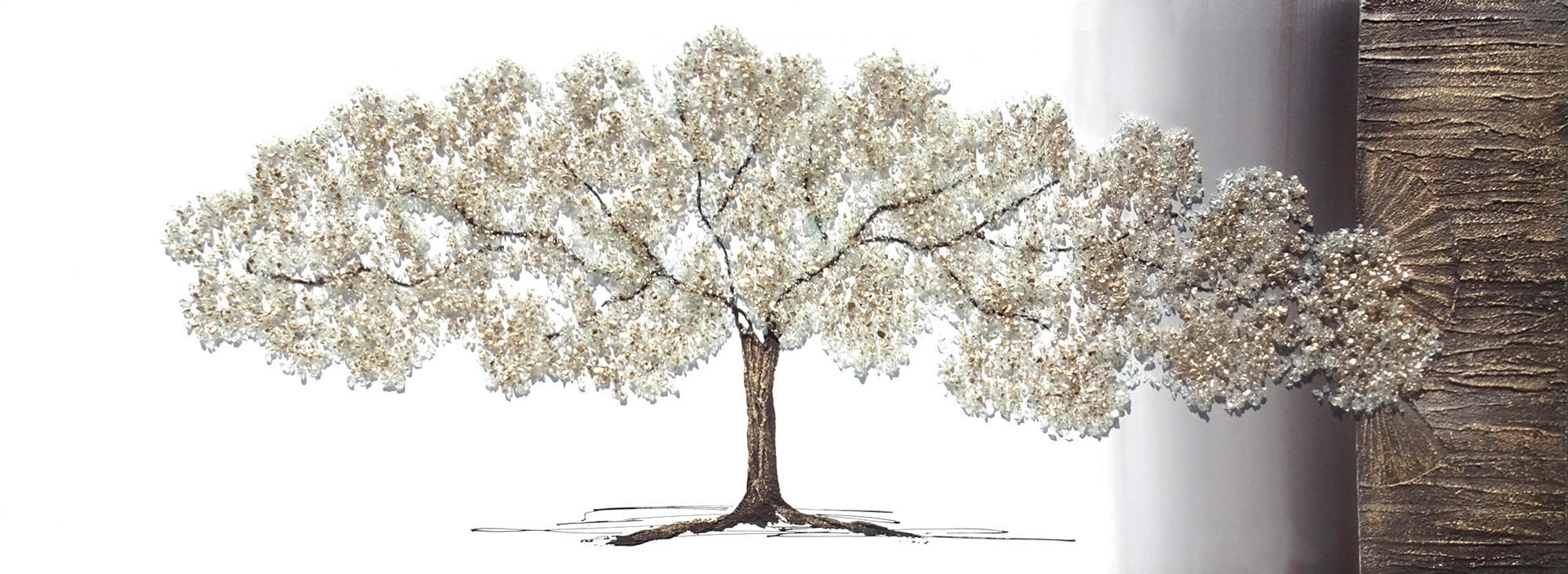 ÖLGEMÄLDE Bäume 150/55 cm  - Goldfarben/Weiß, LIFESTYLE, Holzwerkstoff/Textil (150/55cm) - Monee