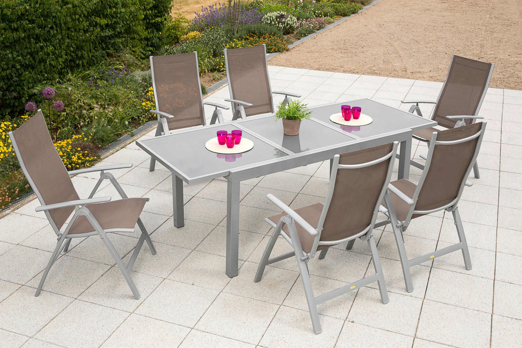 GARTENSET Aluminium  - Taupe/Silberfarben, MODERN, Textil/Metall - Gardenson