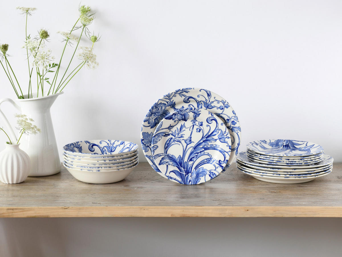 TAFELSERVICE Blau, Weiß Venecia Blue 18-teilig  - Blau/Weiß, Basics, Keramik (31/30/32cm) - Creatable