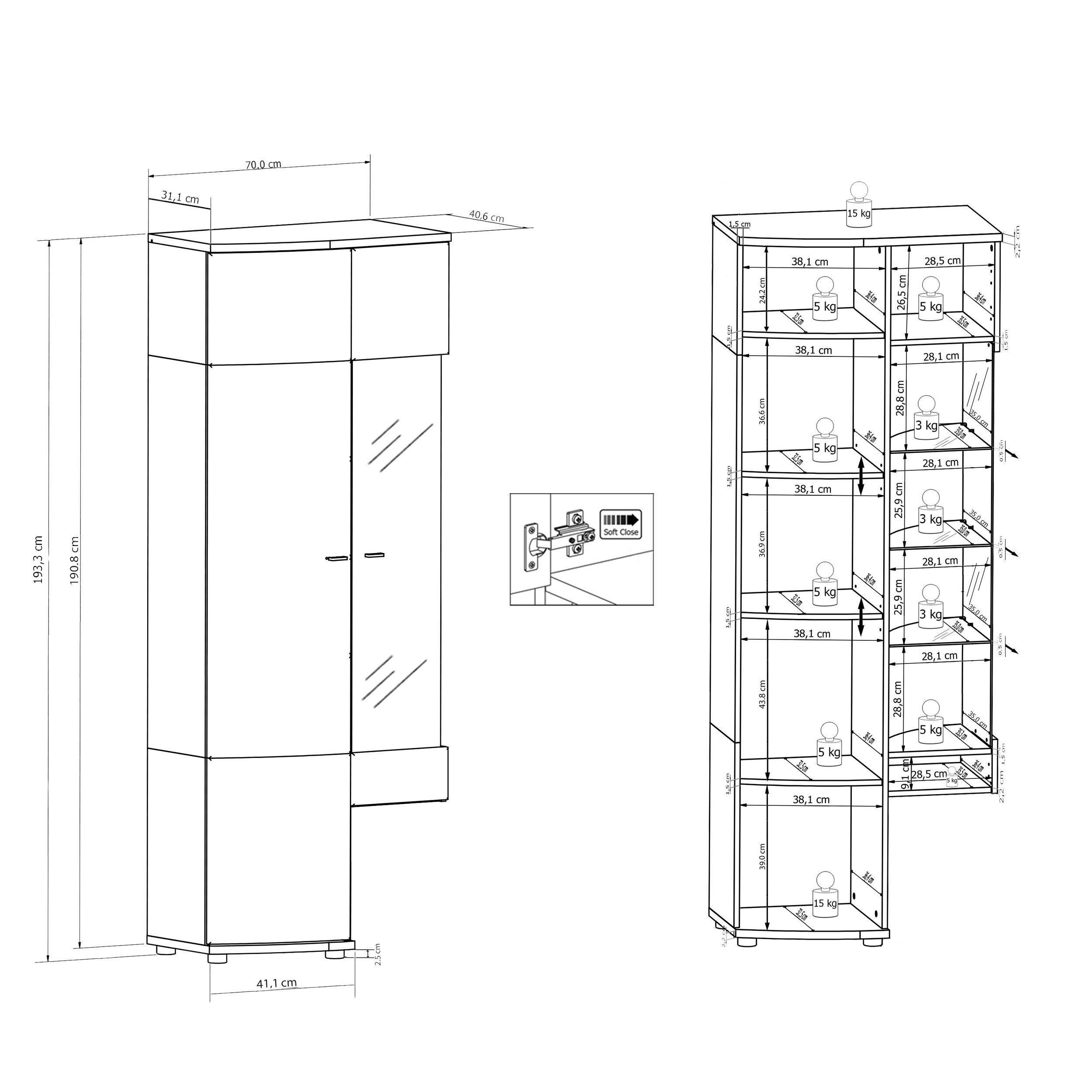 WOHNWAND Anthrazit, Weiß Beleuchtung  - Anthrazit/Silberfarben, MODERN, Glas/Holzwerkstoff (300/194/54cm) - Livetastic