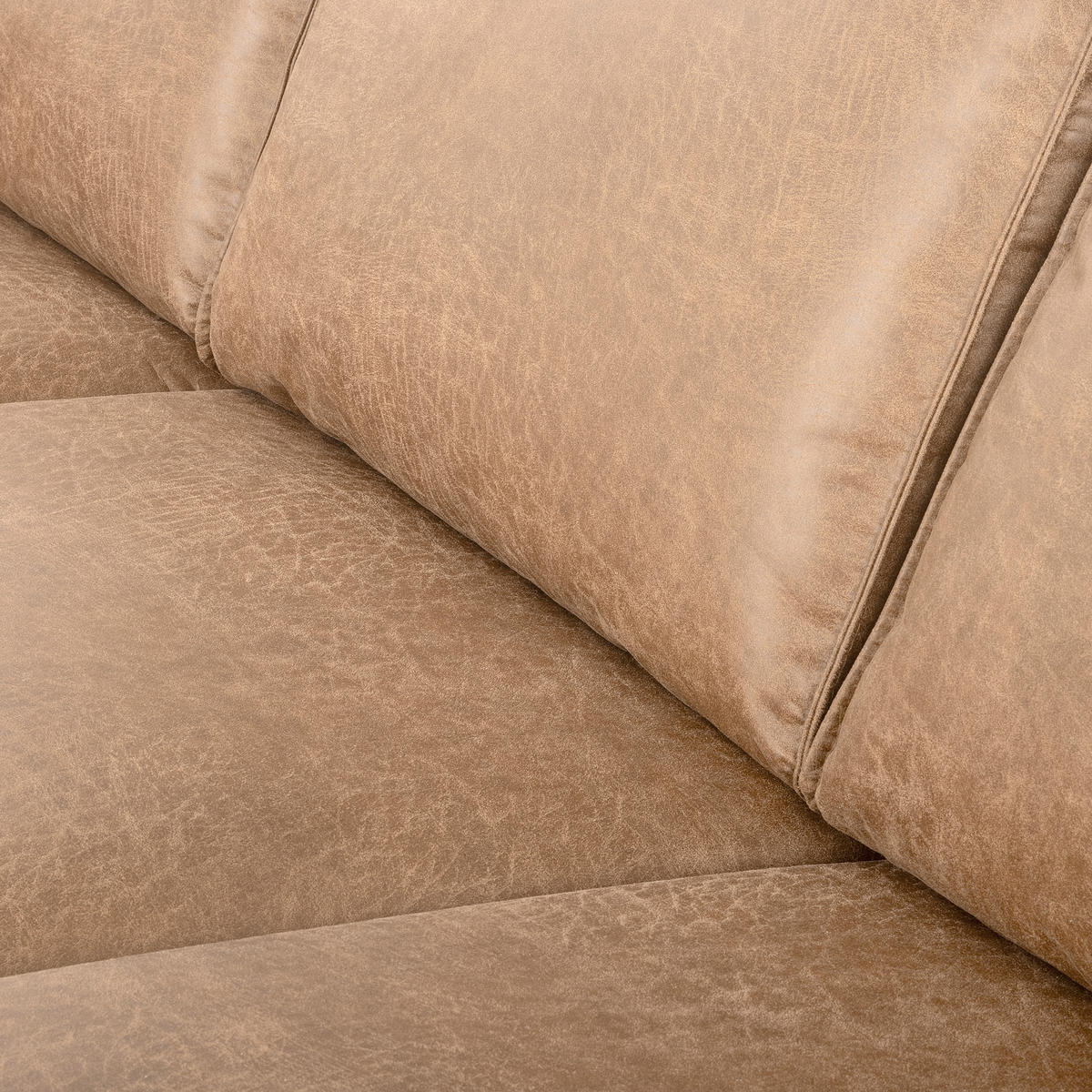 ECKSOFA Sandfarben Echtleder Lederlook Bettkasten, Schlaffunktion, Rücken echt  - Sandfarben/Schwarz, Design, Leder/Textil (166/238cm) - Livetastic
