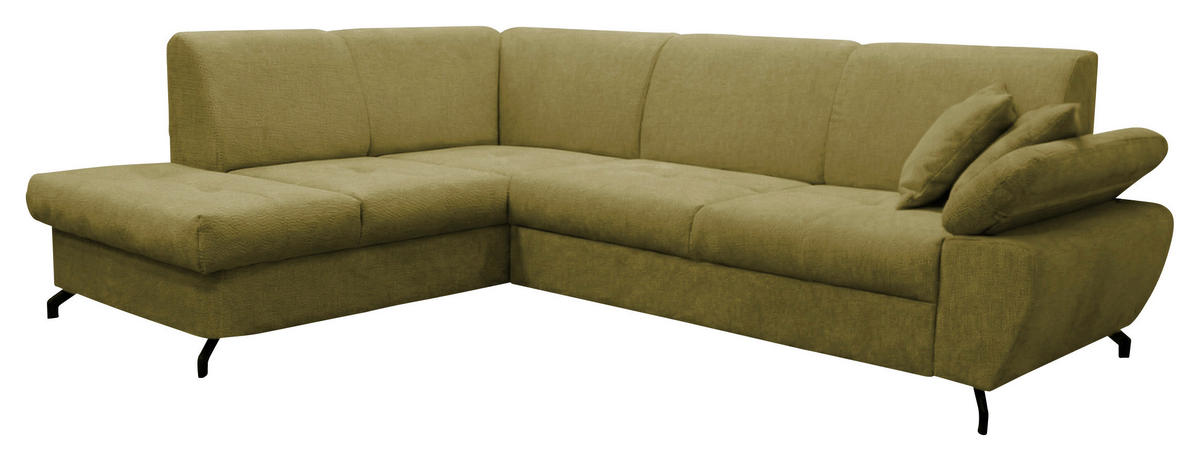 ECKSOFA CORA in Chenille Grün  198/261 cm  - Schwarz/Grün, Design, Textil/Metall (198/261cm) - MID.YOU