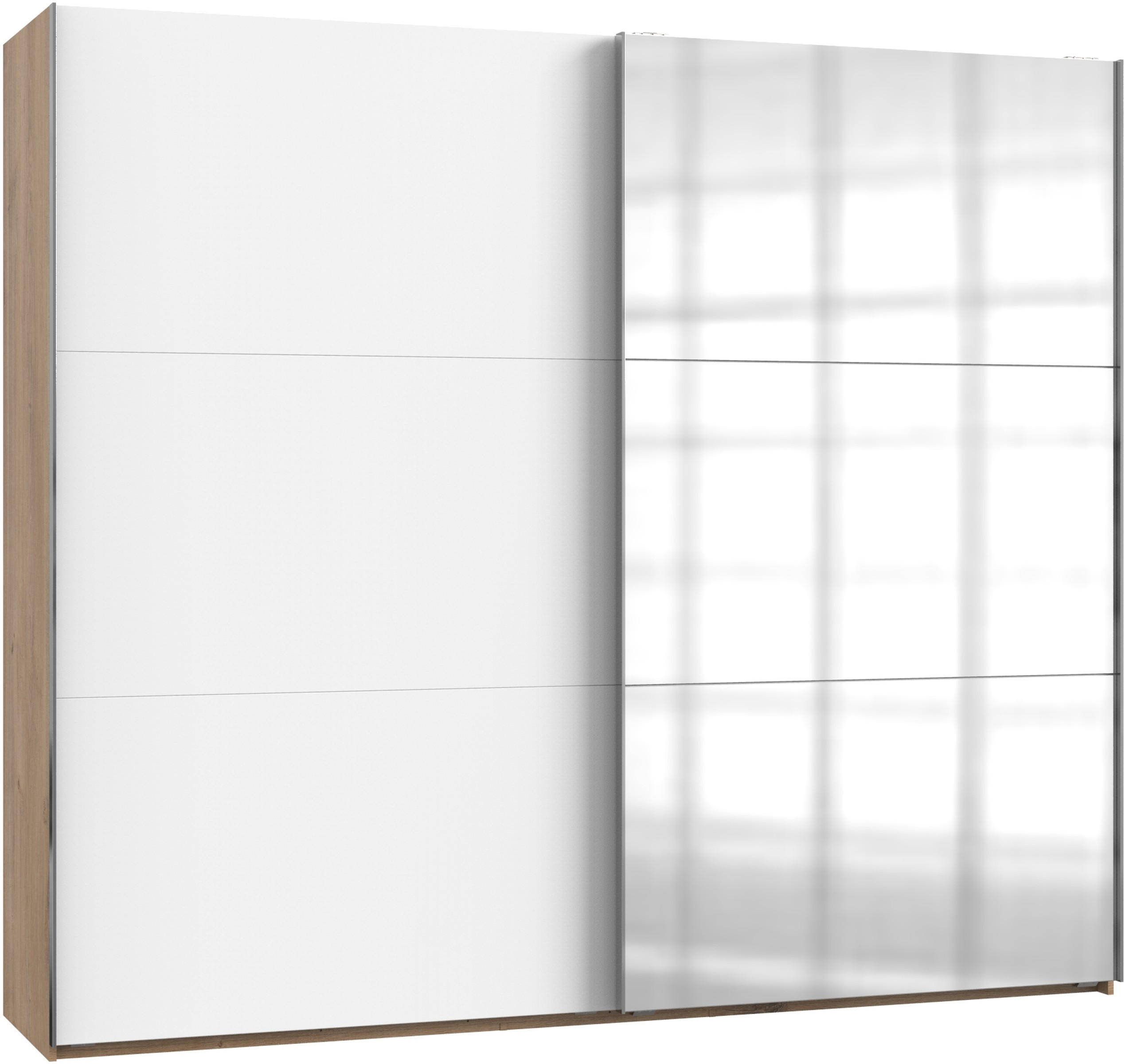 Schwebetürenschrank Mit Spiegel 250cm Level, Weiß/eiche
