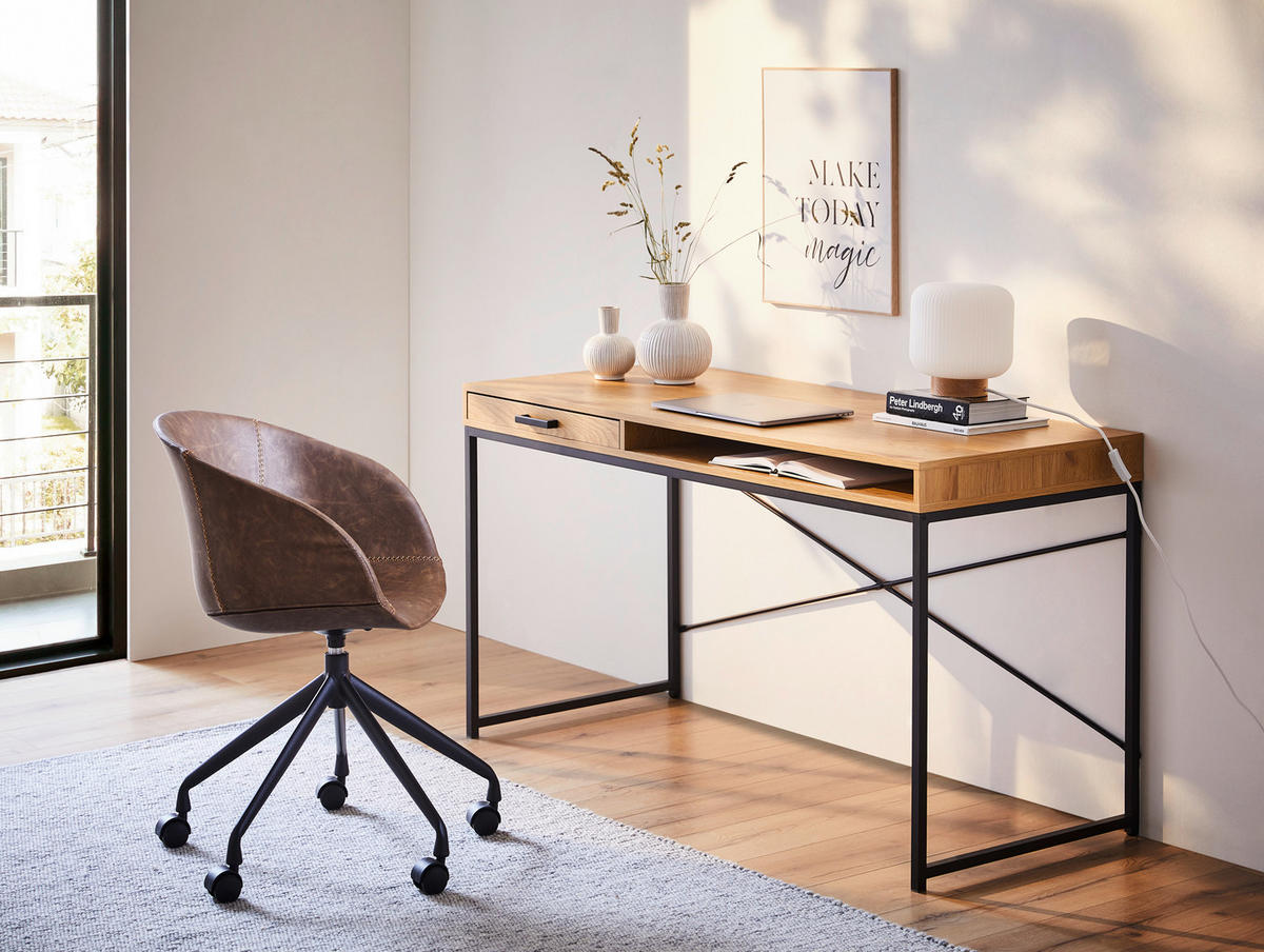 SCHREIBTISCH 140/58/76 cm  in Wildeiche  - Wildeiche/Schwarz, MODERN, Holzwerkstoff/Metall (140/58/76cm) - Carryhome