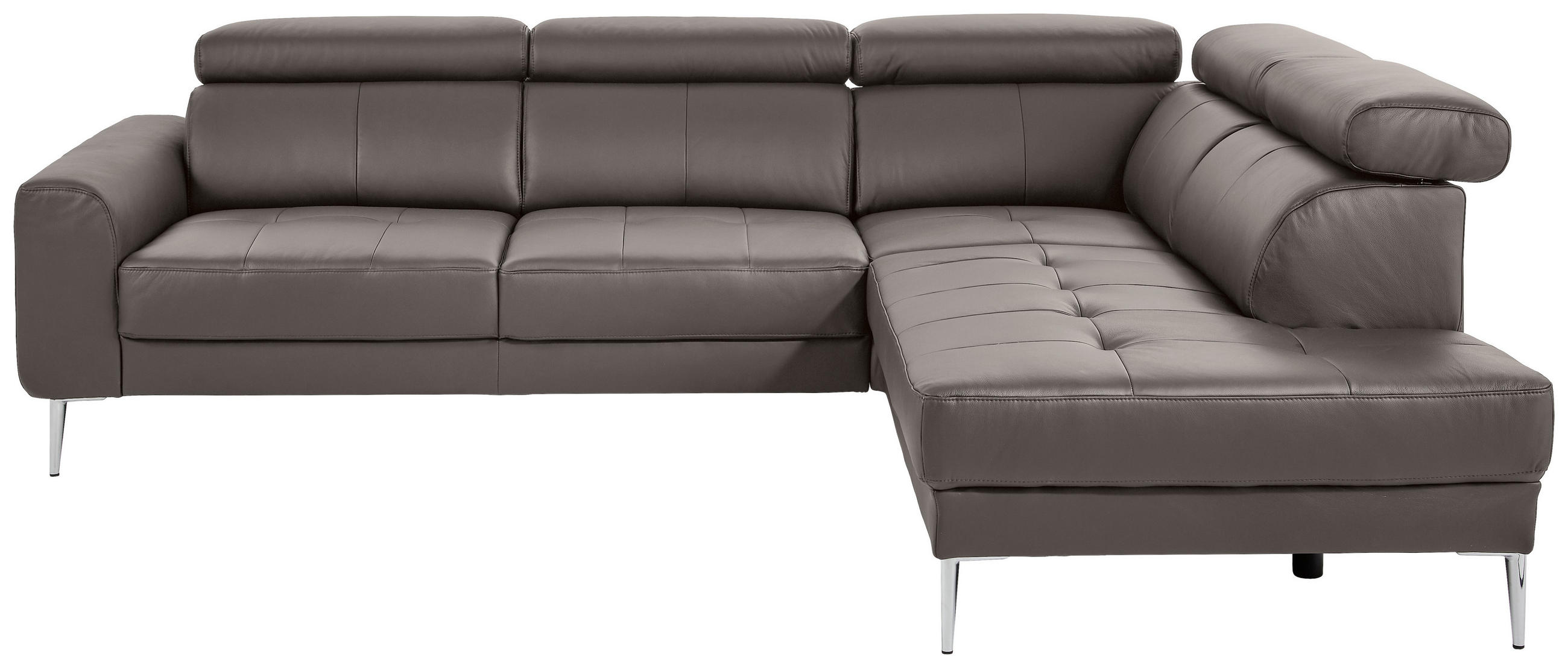 ECKSOFA in Echtleder Grau  - Chromfarben/Grau, Design, Leder/Metall (262/213cm) - Hom`in