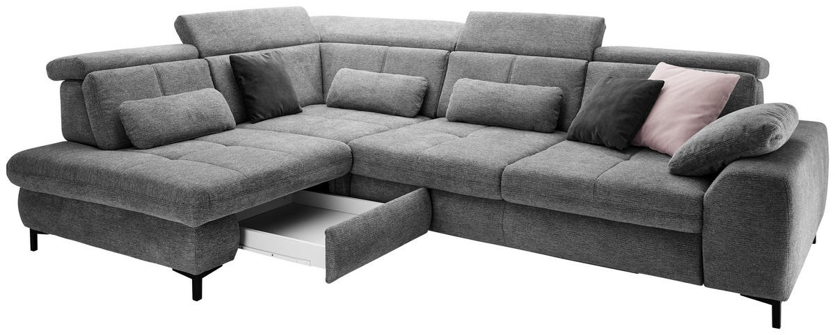 ECKSOFA Anthrazit Webstoff  - Anthrazit/Schwarz, KONVENTIONELL, Textil/Metall (220/314cm) - SetOne by Musterring