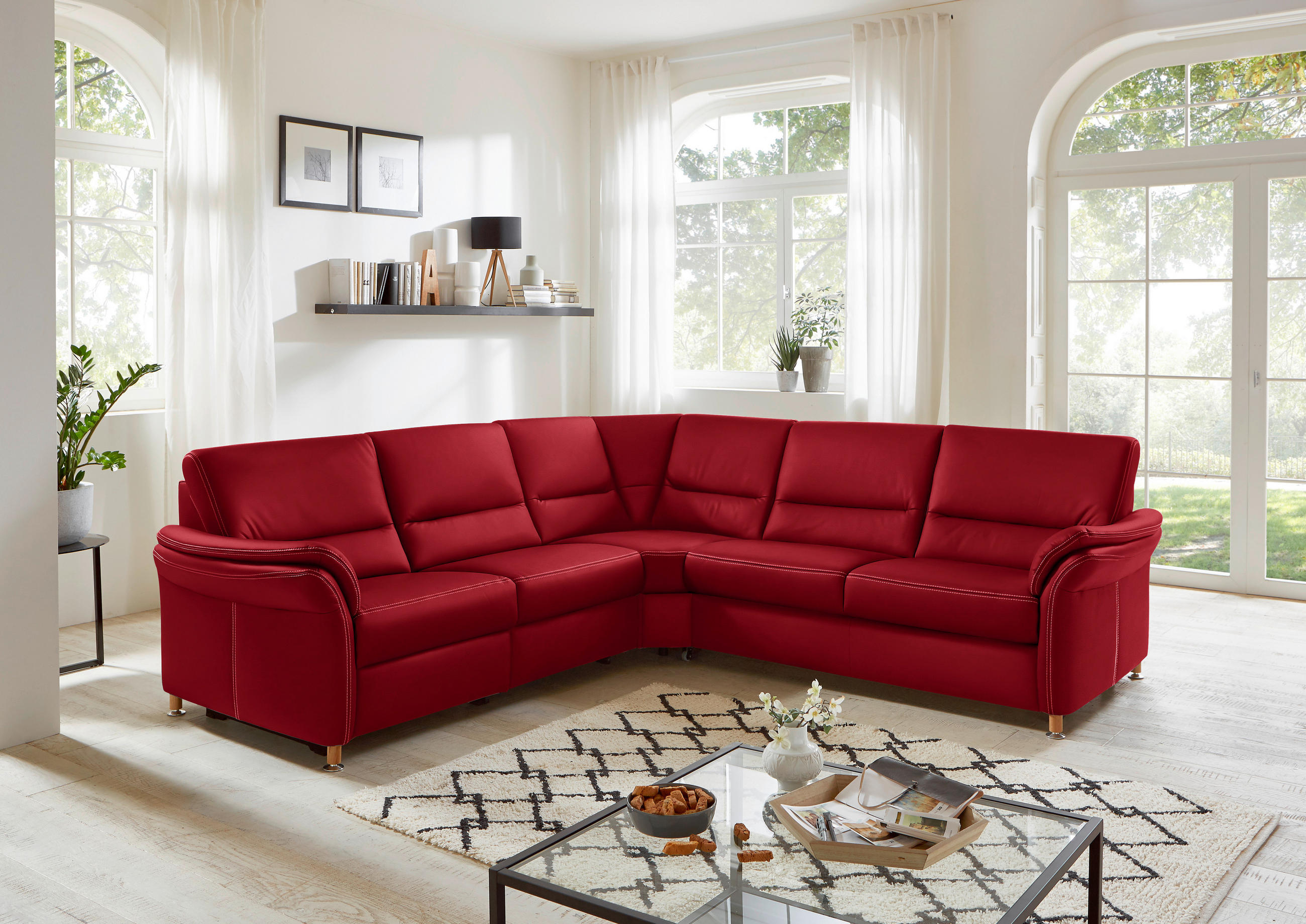 ECKSOFA in Echtleder Rot  - Eichefarben/Beige, Konventionell, Leder/Holz (262/262cm) - Beldomo Premium