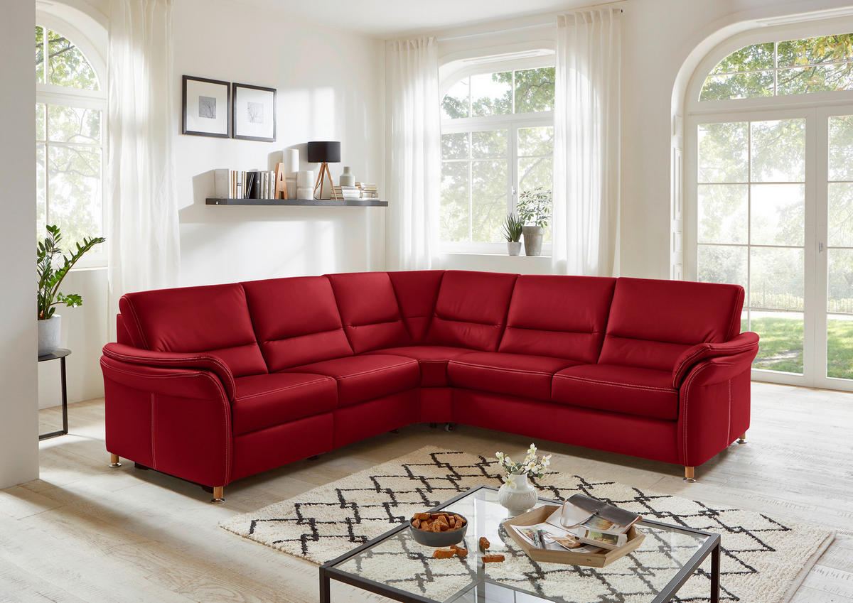 ECKSOFA in Echtleder Rot  - Eichefarben/Beige, Konventionell, Leder/Holz (262/262cm) - Beldomo Premium