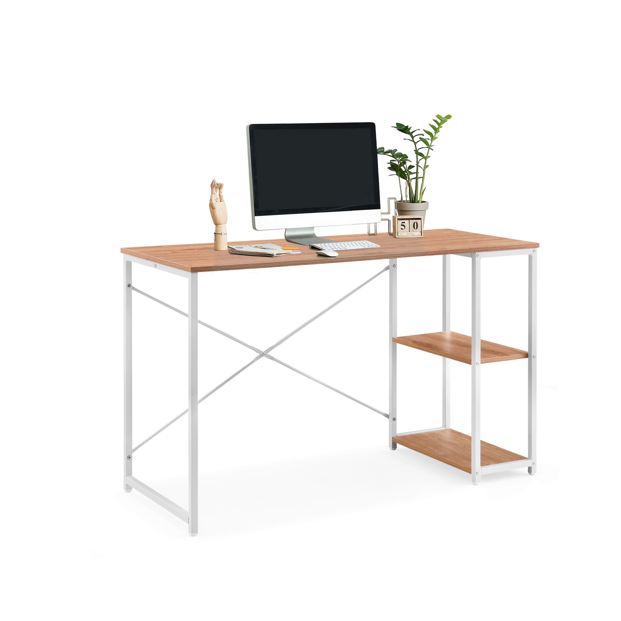 COMPUTERTISCH 120/48/75 cm  in Weiß, Eichefarben  - Eichefarben/Weiß, MODERN, Holz/Metall (120/48/75cm) - MID.YOU