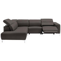 ECKSOFA in Echtleder Grau  - Chromfarben/Grau, Design, Leder/Metall (223/290cm) - Pure Home Lifestyle