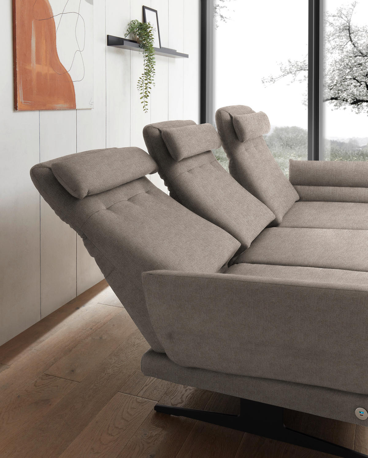 ECKSOFA in Flachgewebe Taupe  - Taupe/Schwarz, Design, Textil/Metall (279-327/176-217cm) - Dieter Knoll