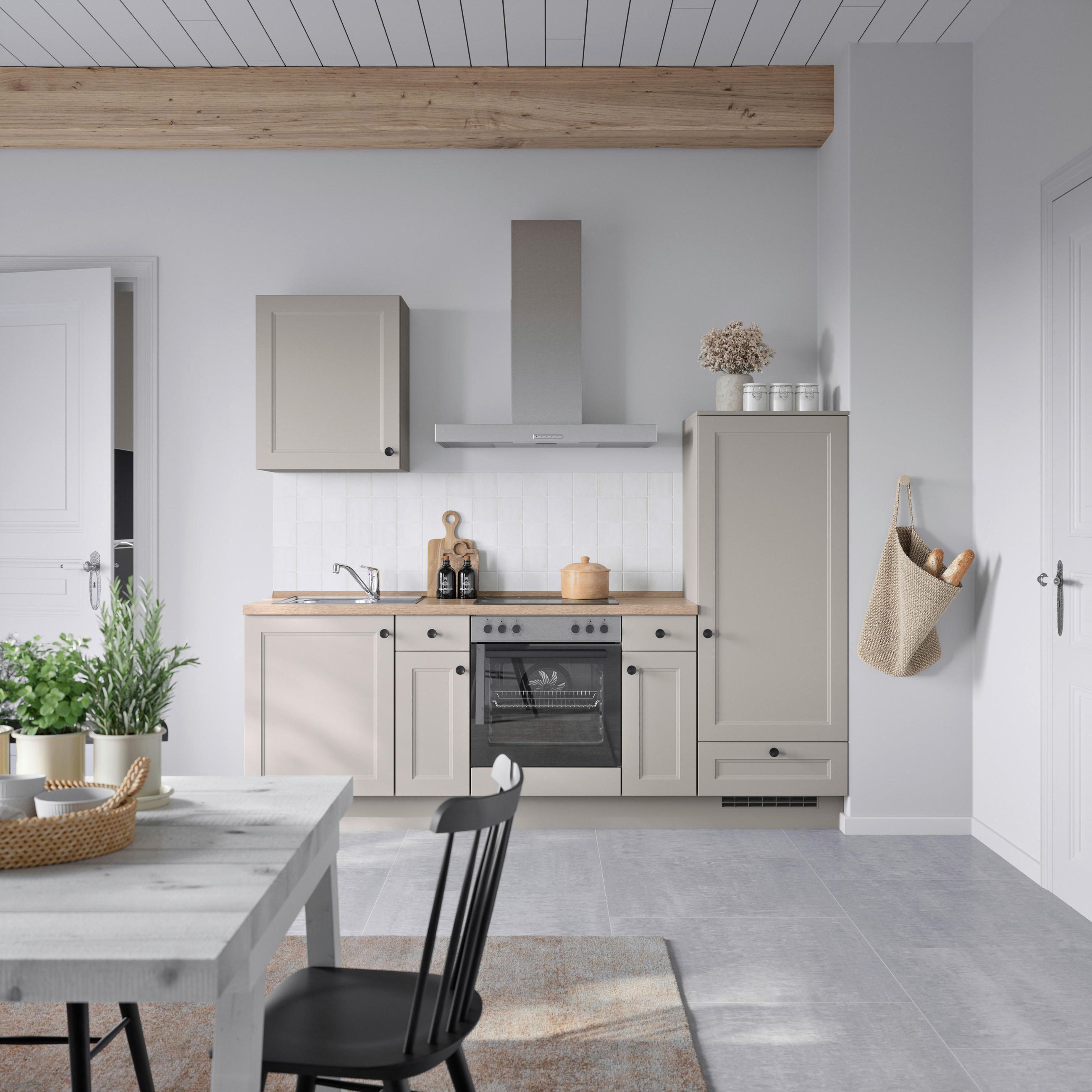 KÜCHENBLOCK 240 cm   in Grau, Eiche dunkel  - Eiche dunkel/Schwarz, MODERN, Holzwerkstoff/Metall (240cm) - Nobilia