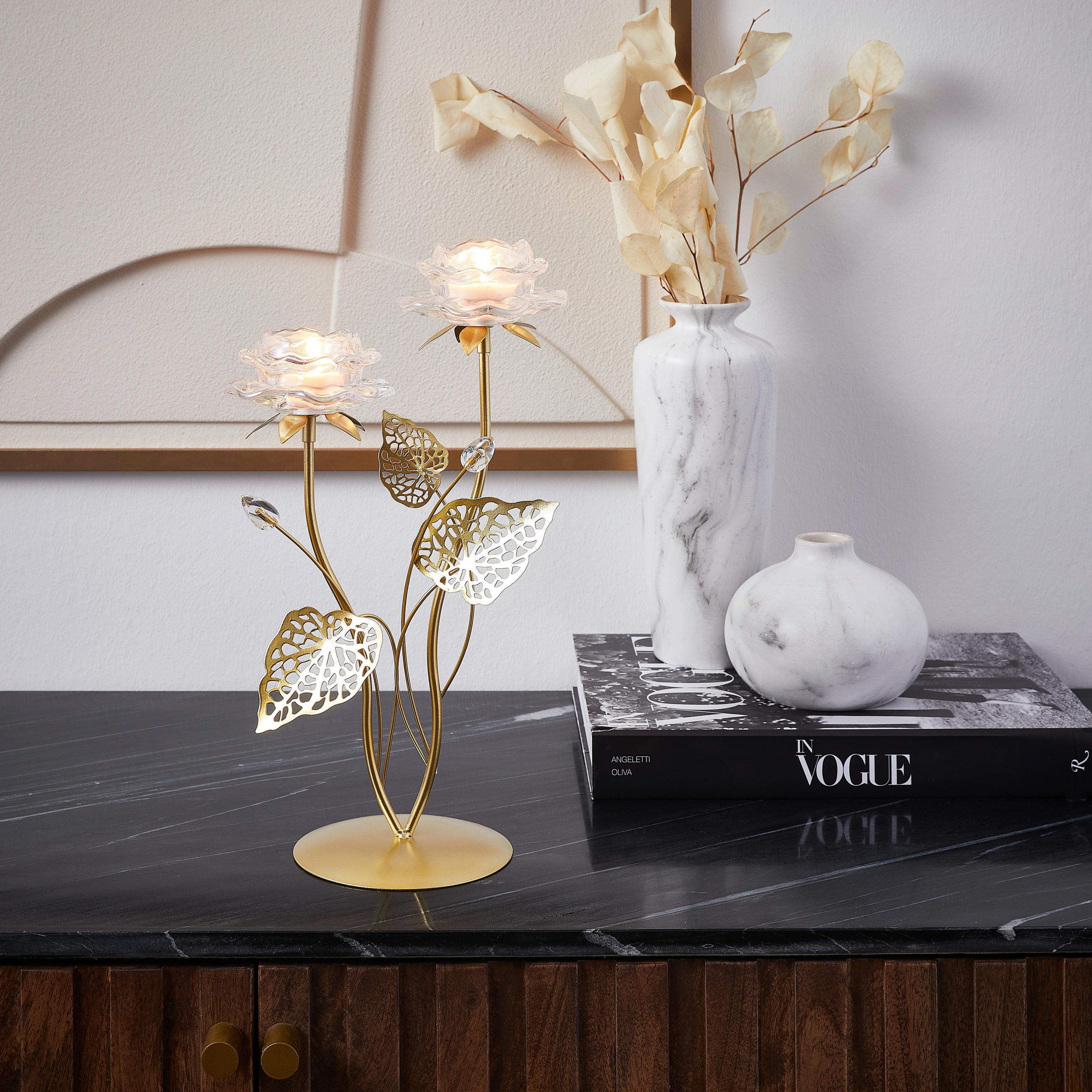 TEELICHTHALTER  - Klar/Goldfarben, LIFESTYLE, Glas/Metall (21/36/12cm) - Ambia Home