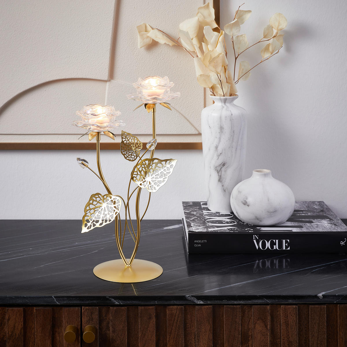 TEELICHTHALTER  - Klar/Goldfarben, LIFESTYLE, Glas/Metall (21/36/12cm) - Ambia Home