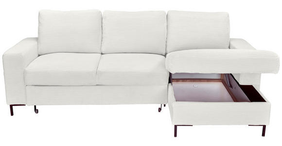 ECKSOFA Creme Cord  inkl. Rückenkissen, Bettkasten, Schlaffunktion, Rücken echt, Liegefläche im Originalstoff  - Creme/Schwarz, KONVENTIONELL, Textil/Metall (240/150cm) - Carryhome