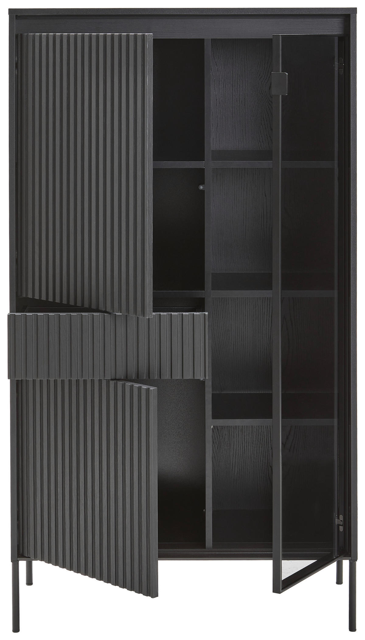 Vitrină, negru  - negru, Trend, sticlă/metal (86/154/40cm) - Hom`in