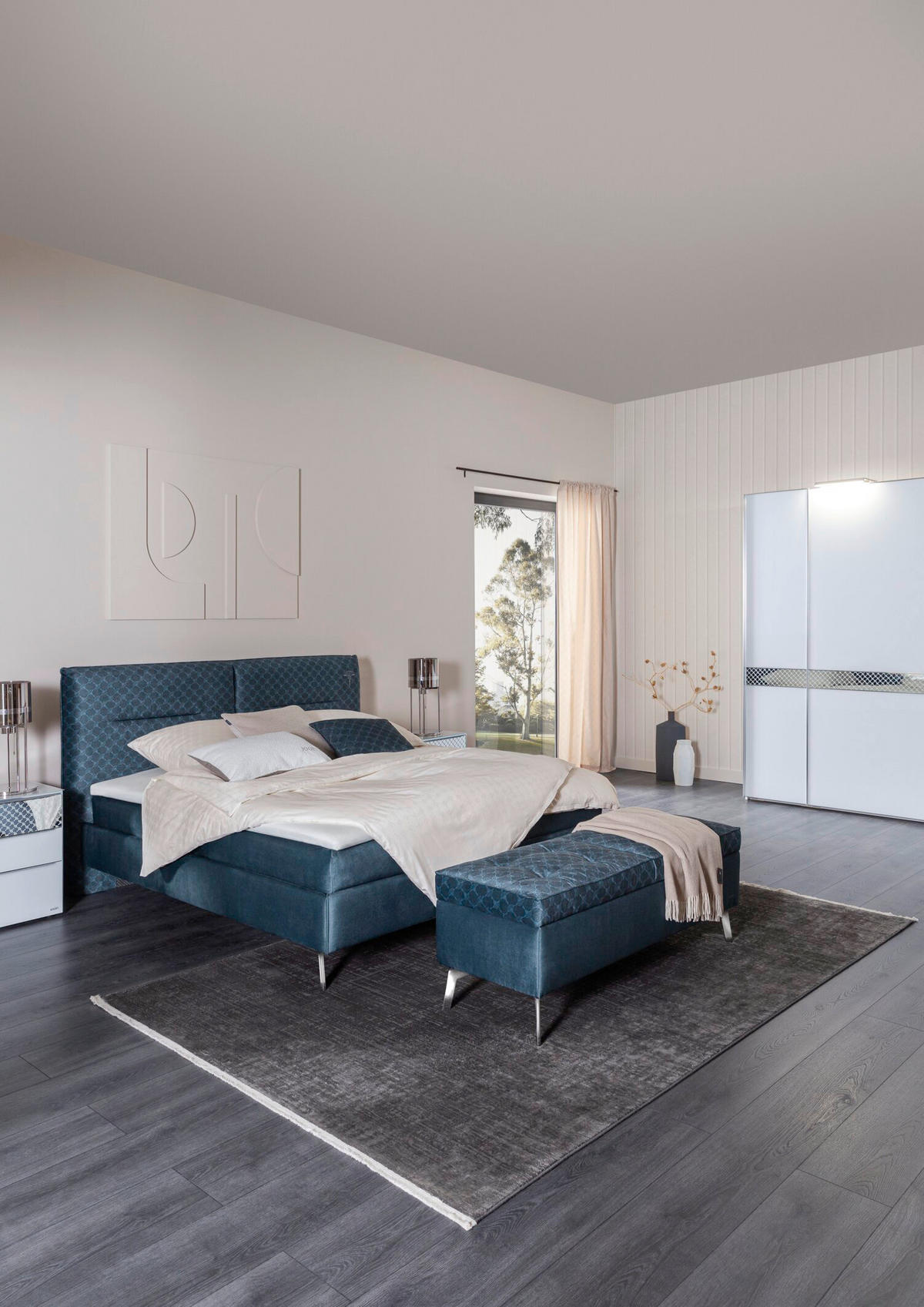 POLSTERBETT SELECT 180/200 cm  in Graublau  - Graublau/Alufarben, Design, Textil/Metall (180/200cm) - Joop!