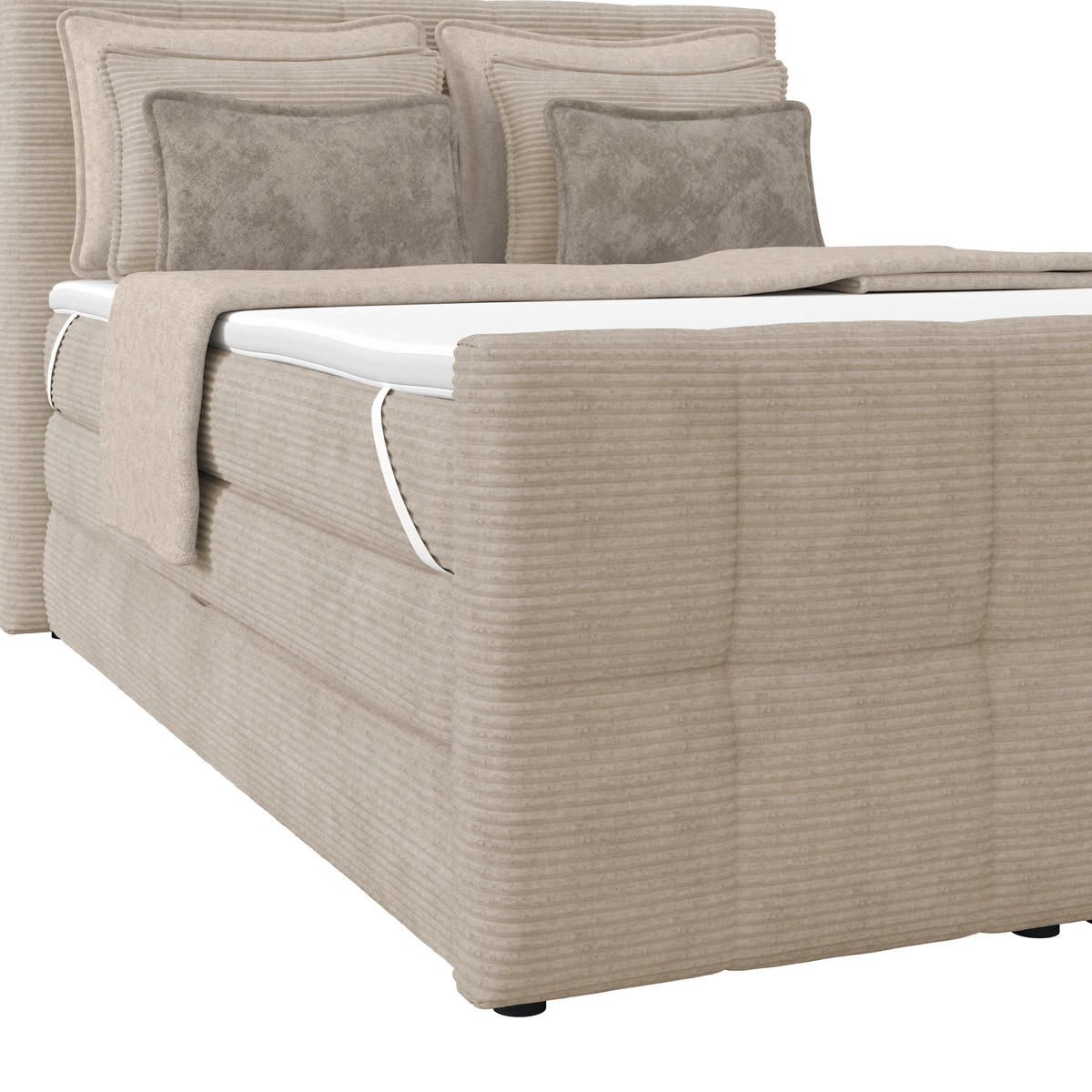 BOXSPRINGBETT 140/200 cm,  in Beige, gepolstertes Kopfteil, Bettkasten, Topper, Matratzen, H4 + H4 = sehr fest  - Beige, KONVENTIONELL, Holz/Holzwerkstoff (140/200cm) - Luca Bessoni