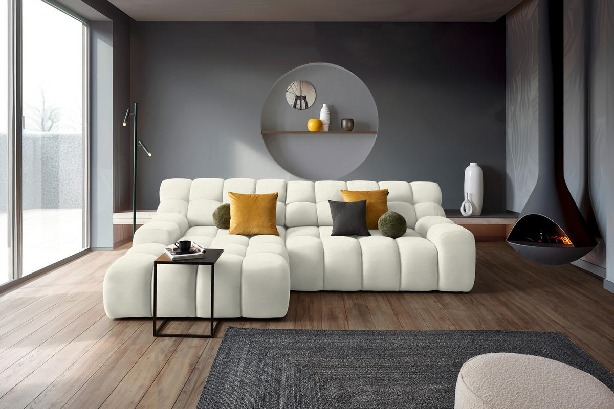 Ecksofa inkl. Funktion Ecru Webstoff  - Ecru/Schwarz, MODERN, Kunststoff/Textil (180/297cm) - Welnova