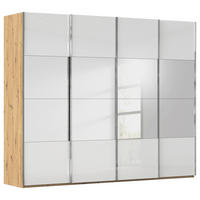 SCHWEBETÜRENSCHRANK 271/235/68 cm,  in Weiß, Eiche Artisan, 4 Tür(en)  - Chromfarben/Weiß, Design, Glas/Holzwerkstoff (271/235/68cm) - Novel