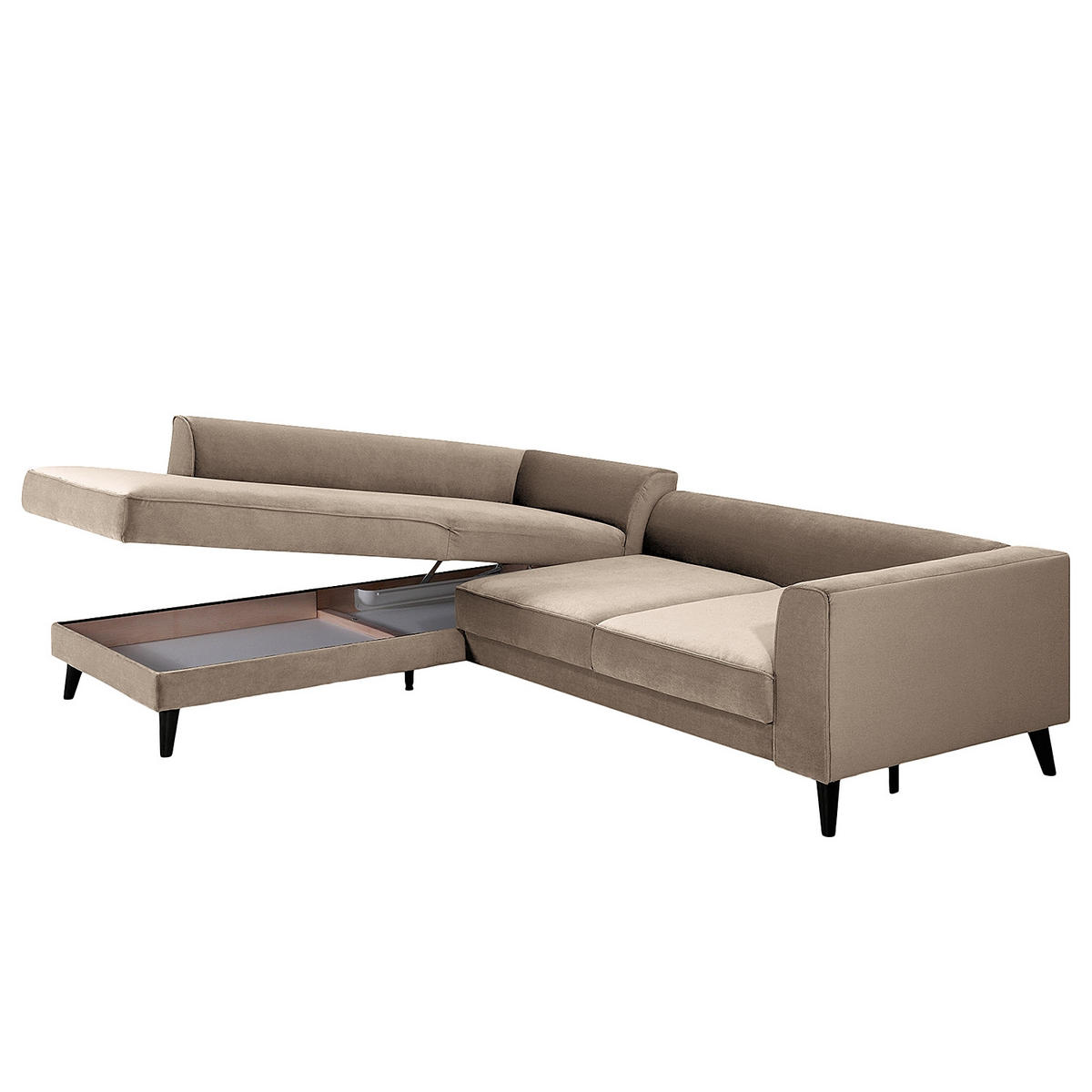 ECKSCHLAFSOFA in Samt Hellgrau  - Wengefarben/Hellgrau, Modern, Holz/Textil (264/85/203cm) - Trendmanufaktur