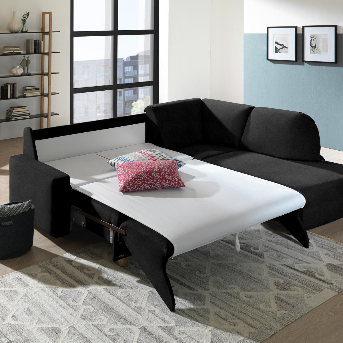 ECKSOFA in Flachgewebe Anthrazit  227/208 cm  - Eichefarben/Anthrazit, KONVENTIONELL, Holz/Textil (227/208cm) - Sedda