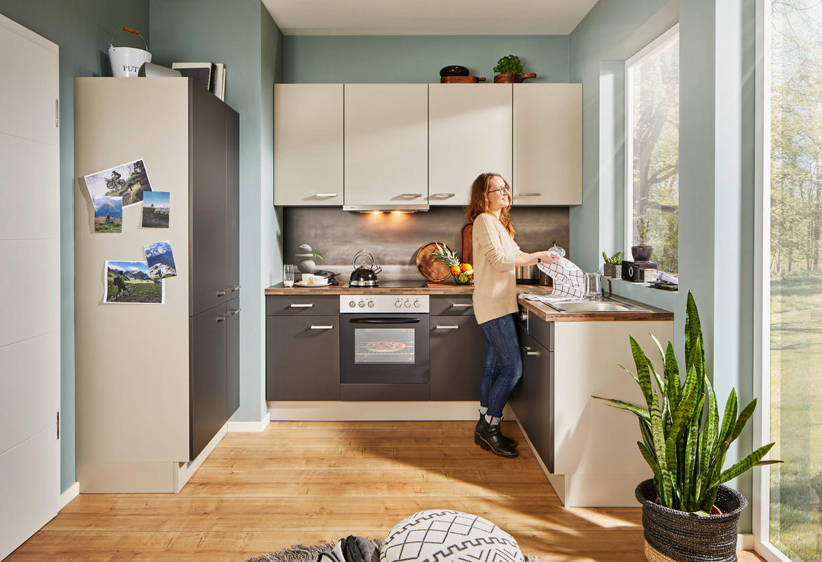 ECKKÜCHE 175/285 cm  Graphitfarben  - Edelstahlfarben/Graphitfarben, Basics, Holzwerkstoff/Metall (175/285cm) - Venda