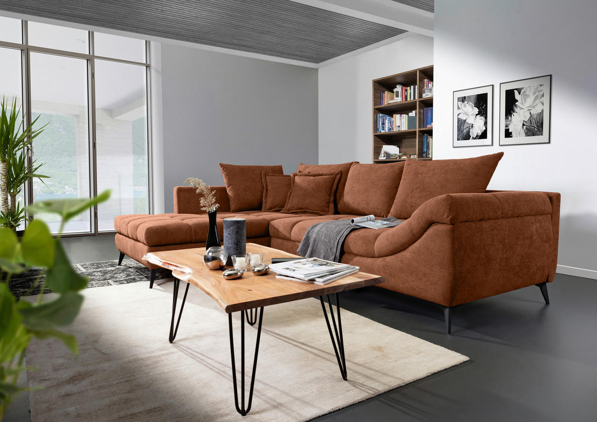 ECKSOFA in Flachgewebe Braun  - Schwarz/Braun, Design, Textil/Metall (224/307cm) - Stylife