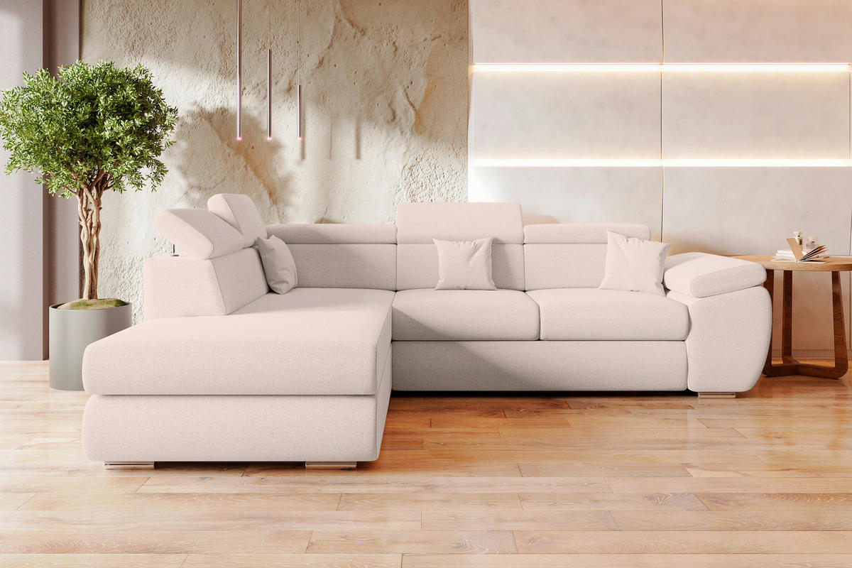 ECKSOFA Creme Struktur  - Chromfarben/Creme, KONVENTIONELL, Kunststoff/Textil (205/282cm) - Carryhome