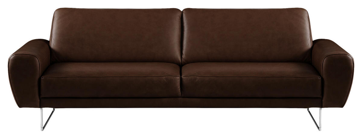 3-SITZER-SOFA in Leder Dunkelbraun  - Chromfarben/Dunkelbraun, Design, Leder/Metall (207/85/92cm) - Livetastic